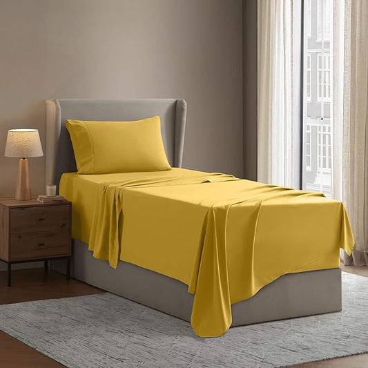 Nestl Twin Sheet Set - 1800 Ultra-Soft Microfiber Twin Bed Sheets - Double Brushed - Deep Pockets - Easy Fit - Extra Soft - 3 Piece Set - Bedding Sheets & Pillowcases (Twin, Yellow)