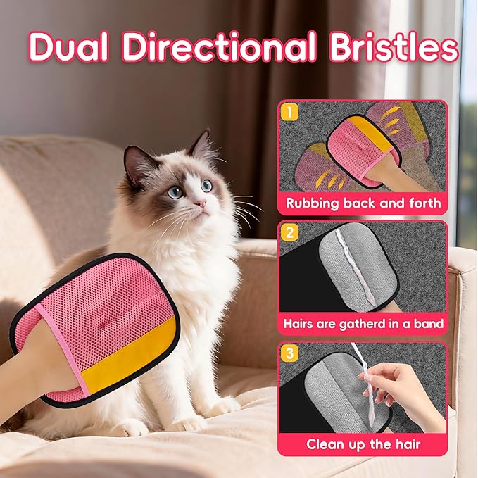 Thickened Ectrostatic Pet Hair Removal Glove, Magic Brush Pet Hair Remover Tool for Cat & Dog, Upgraded Reusable Pet Hair Gloves for Couch, Clothing, Carpet & Car Seat, Cat Grooming Gloves