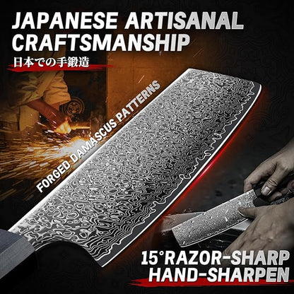 TIVOLI Damascus Nakiri Knife, Hand-ground Sharp Edge Meat Cleaver Kitchen Knives with 67-Layer Hand-Forged VG10 High Carbon Steel for Chopping Vegetable, Octagonal Handle，GIft for Dad,Mom