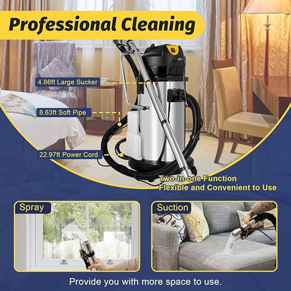 Carpet Cleaner Machine, 3 in 1 Portable Wet Dry Sofa Curtain Fabric Dust Cleaner,40L Commercial Floor Cleaning Machines with Long Flat/Dry/Water Vacuum Head and Round Brush