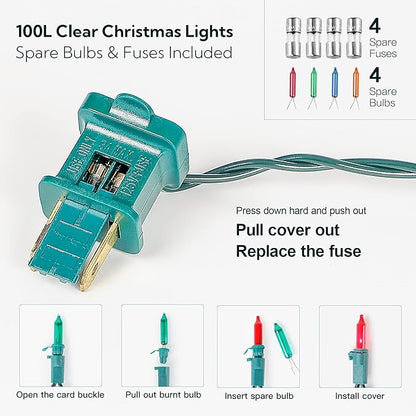 Clear Christmas Lights Green Wire 100 Count 23Feet Incandescent Bulb Mini String Lights for Indoor Christmas Tree Garland Birthday Holiday Party Wedding,Halloween Decor, Multi Color