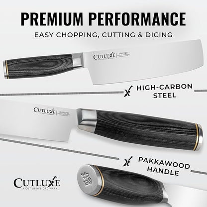 Cutluxe Nakiri Knife – Ultra Sharp 7" Vegetable Japanese Knife for Chopping, High Carbon Stainless Steel Blade, Full Tang Pakkawood Handle – Shinobi Series