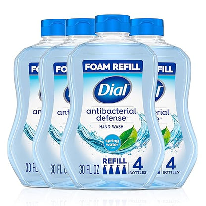 Dial Antibacterial Defense Foaming Hand Soap + Aloe, Spring Water Scent, 30 Fl Oz Hand Soap Refill (4 Pack), Dermatologist-Tested, Gentle on Skin
