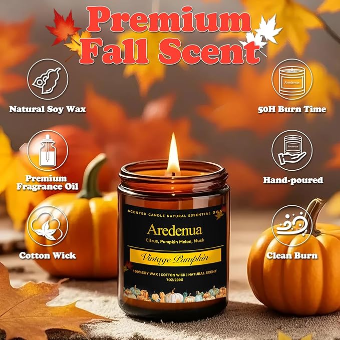 Vintage Pumpkin Candle – Warm Spiced Holiday Candles, Soy Candles for Home, Cozy Christmas Scent with Pumpkin, Cinnamon & Vanilla – Winter Aromatic Candle Gift for Women & Men