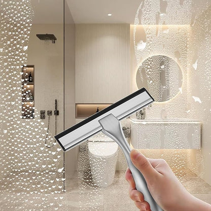 peafowl Shower Squeegee Stainless Steel Bath Squeegee for Shower Glass Doors Bathroom Windows Kitchen Mirror and Car Glass with Hooks Holder (Brushed Silver, 6 inch-2Pack)