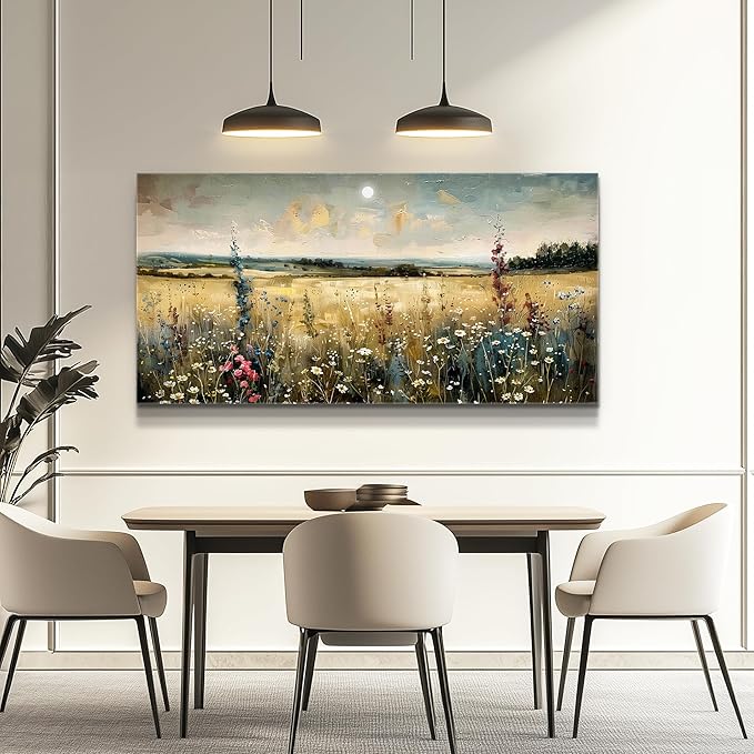 KELIYUAN Wall Art Canvas Retro Flower Picture Wall Decor For Living Room Restaurant Natural Landscape Painting Grass Flower Printed Artwork For Bedroom Farmhouse Office Home Decoration 20"X40"