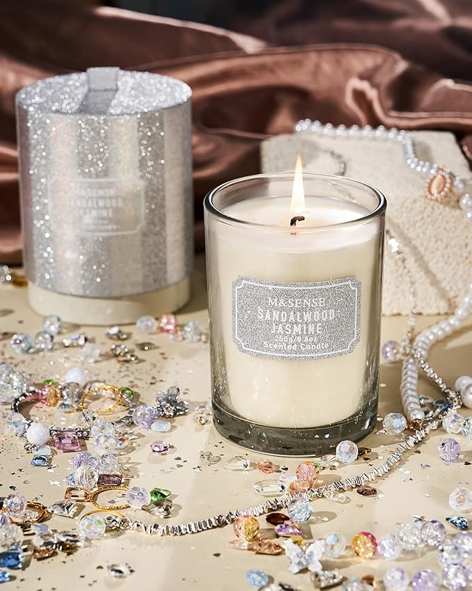 M&SENSE Sandalwood Jasmine Scented Candles, Christmas Candle 8.8 oz, Holiday Natural Candles Gifts for Women, 50 Hours Long Burning Candle for Winter Christmas Decor