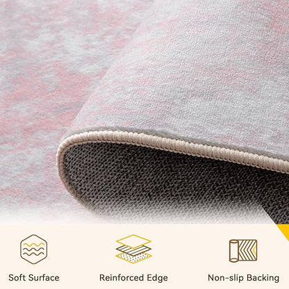 Washable Area Rugs 9'x12' Non-Slip Modern Abstract Soft for Living Room Entryway Bedroom Nursery, Print Pattern, Grey Pink