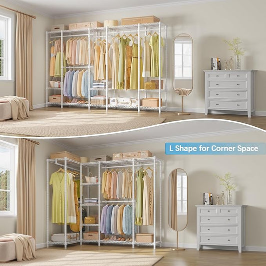 VIPEK V50 Extra Large Portable Closet Rack Bedroom Armoire Freestanding Wardrobe Closet, Heavy Duty Multi-Functional Metal Clothing Rack for Hanging Clothes, Max Load 1300lbs, White