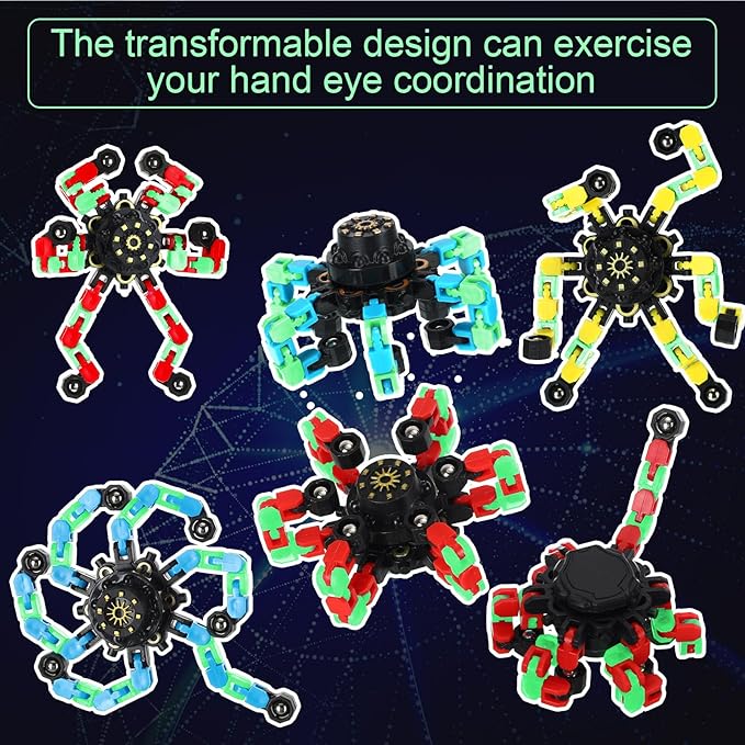 Jerify 40 Pack Funny Sensory Fidget Toy Transformable Chain Robot Finger Toy DIY Robot Mechanical Spinners Stress Relief Autistic Gifts for Adult Teen Prize Stuffer Party Favor(Luminous,Novel Color)