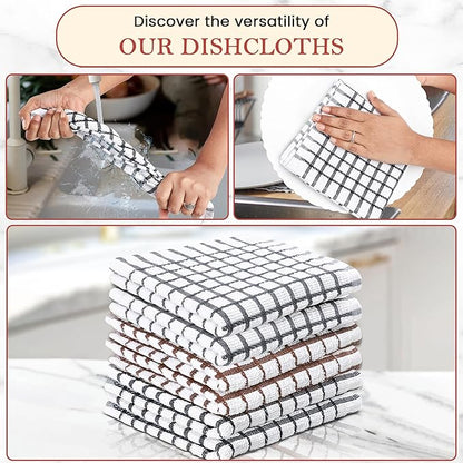 Vintage Vista 100% Cotton Dish Cloths (Pack of 6) - Dish Rags for Washing Dishes - Reusable & Highly Absorbent Kitchen Towels - Kitchen Rags for Christmas - (12" x 12" - Multicolor Checkered)