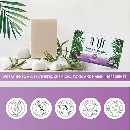 "Coco Fiji Soap Bar for Face and Body Infused With Organic Coconut Oil, Lavender Essential Oil, Natural Soap for Moisturizing & Pore Purifying Skin, 7 oz, Pack Of 2 "