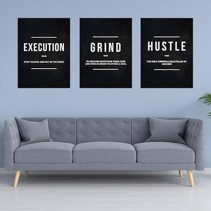 Success Canvas Painting Wall Art Quote Motivational Wall Art Execute Wall Decor 3 Pieces Black Poster Positive Inspirational Framed Artwork Prints Picture for Living Room Office 72''Wx 36''H