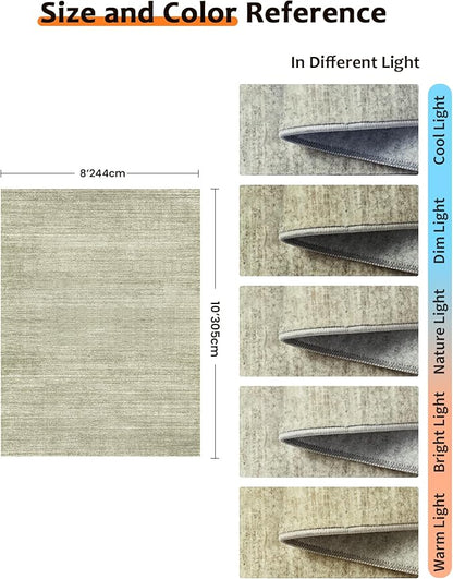 Art&Tuft Washable Rugs 8x10, Area Rugs for Living Room - Non Slip and Stain Resistant Soft Thin Low Pile 8x10 Rug for Bedroom, Dining Room, Kitchen, Office, Green