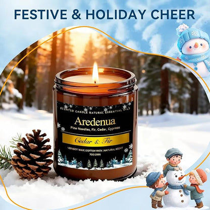 Winter Candles – Cedar & Fir Scented Candle | 7oz Soy Candles for Home Scented with 50H Burn - Evergreen Pine Christmas Candle for Home | Winter Aromatherapy Gifts for Women Men