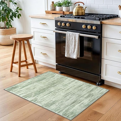 2x3 Modern Abstract Rug for Entryway, Light Sage Green and Ivory Super Soft Small Area Rug, Washable Non-Slip Kitchen Rugs, Low-Pile Mat for Bedside, Indoor Door Mat