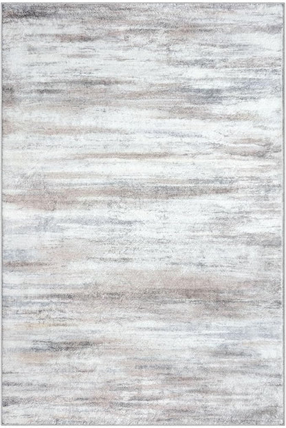 KOZYFLY 9x12 Area Rug Modern Ombre Thin Rugs for Living Room, Washable Rugs Large Non-Slip Soft Striped Rug for Bedroom, Print Beige Abstract Carpet for Laundry/Kid Room