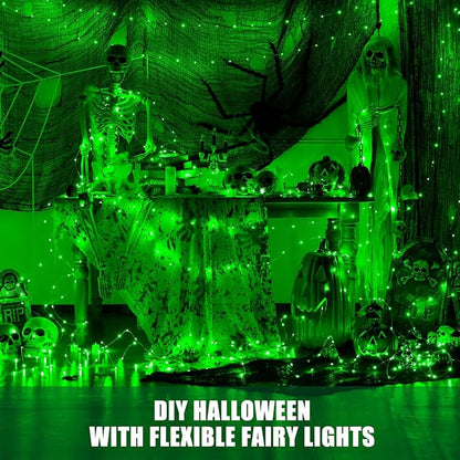 JMEXSUSS 2 Pack Green Fairy Lights Battery Operated, Total 200 LED 66ft Twinkle String Lights with Remote, 8 Modes Halloween Lights for Tree Wreath Fireplace Indoor Outdoor Xmas Halloween Decor