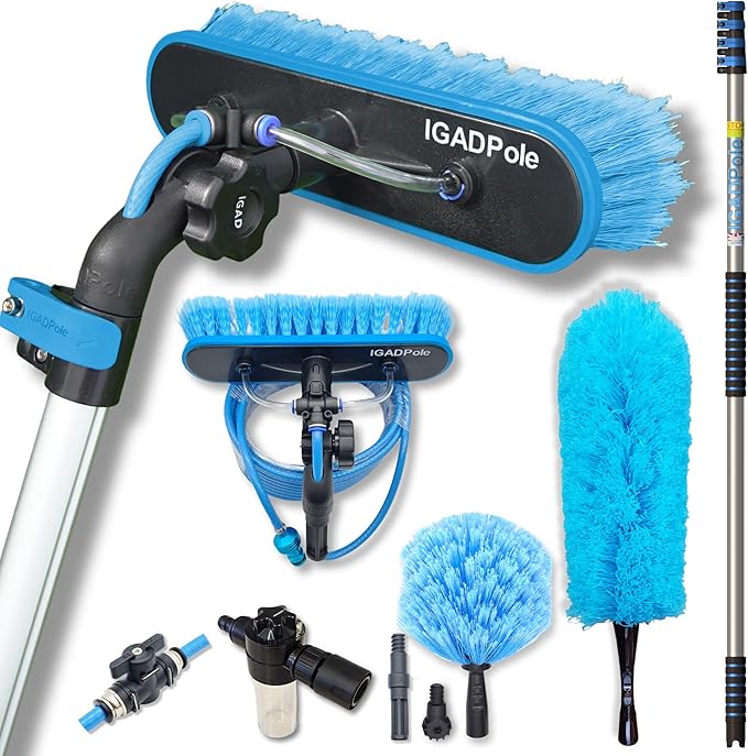 IGADPole Washing Kit: Water-fed Brush with Soap Dispenser, Cobweb Dusters, with 4-Stage Telescoping Pole 5-17ft Pole/Window and Dusting Cleaning Kit