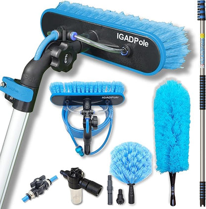 IGADPole Washing Kit: Water-fed Brush with Soap Dispenser, Cobweb Dusters, with 4-Stage Telescoping Pole 5-17ft Pole/Window and Dusting Cleaning Kit