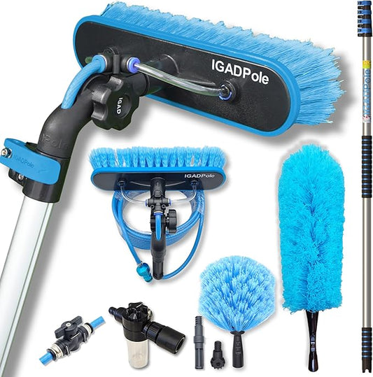 IGADPole Washing Kit: Water-fed Brush with Soap Dispenser, Cobweb Dusters, with 4-Stage Telescoping Pole 5-17ft Pole/Window and Dusting Cleaning Kit