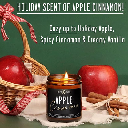 Apple Cinnamon Candles, Cinnamon Apple Candle - 'Apple Cinnamon' Infused w/Essential Oils I Scented Strong Soy Candles for Home for Christmas/Fall I Apple Pie Candle I 50Hr Burn, Made in USA