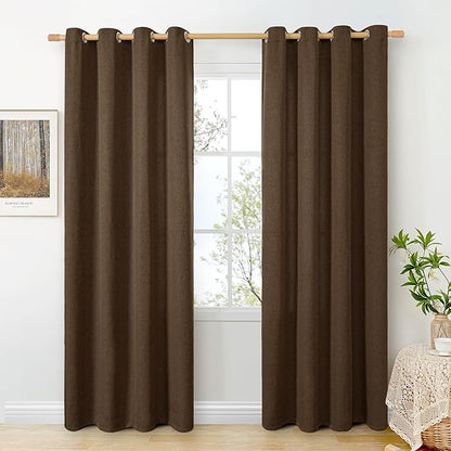 BGment Dark Brown Linen Curtains for Living Room 84 Inch Length 2 Panels Set, Chocolate Semi Sheer Window Drapes Light Filtering Textured for Farmhouse Bedroom Grommet Thick Coffee, Each 52 Inch Wide