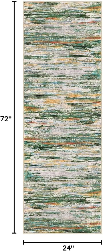 2x6 Modern Abstract Runner Rug for Hallway, Green Teal Orange Multi Super Soft Hallway Decor Kitchen Rugs with Non-Slip, Non-Shedding Washable Rug for Entryway Bedroom Laundry Indoor