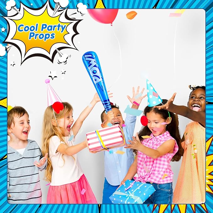 Seematn 32 Pcs Pow Inflatable Baseball Bats 17 Inch Inflatable Blow up Bats for Kids Carnival Game Prizes Bulk Baseball Party Favors Carnival Hero Sports Prizes (Blue,Dark Blue,Pink,Red)