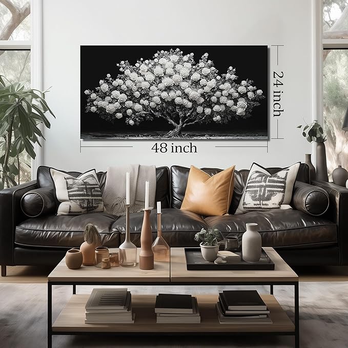 JuhaiArt Rose Tree Canvas Art for Living Room Bedroom White Wall Decorations Prints Floral Picture Black Artwork Home Office 24"x 48"