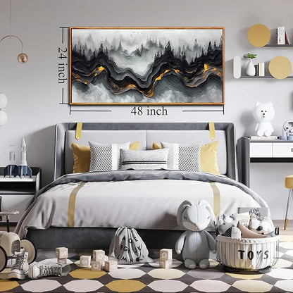 Ouzzlie Black and White Wall Art Forest Wall Decor Abstract Artwork Mountain Canvas Pictures for Living Room Bedroom 24" x 48"