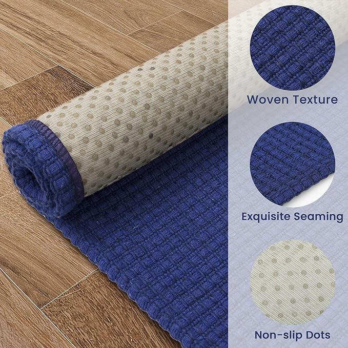 EARTHALL Woven Runner Rug 2x6 Ft Washable Runners for Hallways Cotton Non Slip Rubber Backed Kitchen Runner Braided Indoor Floor Carpet for Entryway, Hallway, Kitchen, Bedroom, Royal Blue/Navy