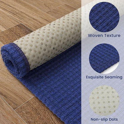 EARTHALL Woven Runner Rug 2.6x12 Ft Washable Runners for Hallways Extra Long Cotton Non Slip Rubber Backed Kitchen Runner Braided Indoor Floor Carpet for Entryway, Hall, Kitchen, Royal Blue/Navy