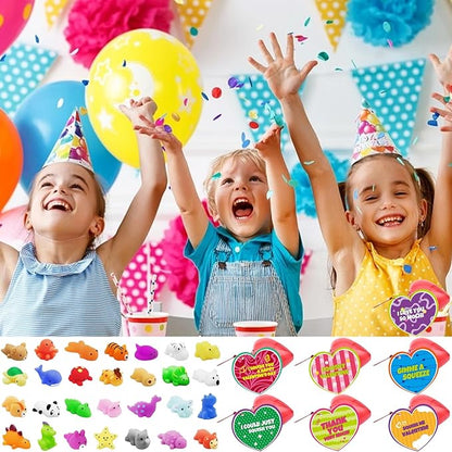 28 Pack Valentines Day Gifts for Kids, Mochi Squishies Party Favor Set with Valentines Greeting Cards for Kids Valentine School Gifts Prize Classroom Exchange Gift Set