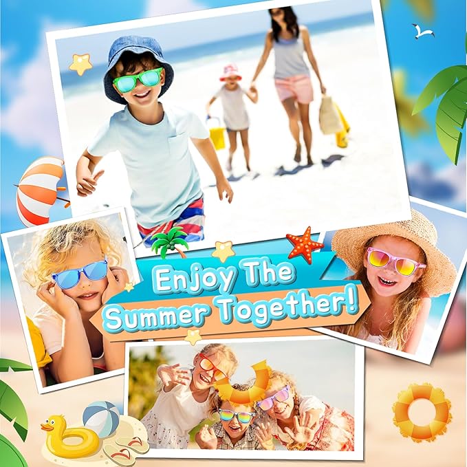 GKTZ Kids Sunglasses Party Favors - Boys Girls Age 3-8 Birthday Goodie Bags Stuffers, Neon Sunglasses with UV 400 Protection for Kids Classroom Favors - 24 Packs