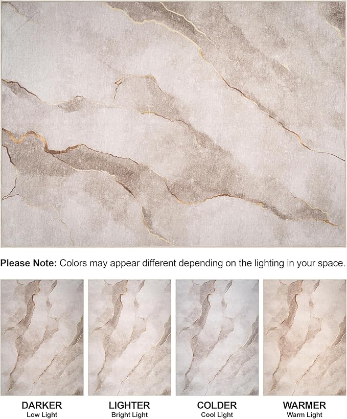 Bloom Rugs Washable Non-Slip 2x3 Rug - Ivory/Gold Modern Abstract Area Rug for Living Room, Bedroom, Dining Room, and Kitchen - Exact Size: 2' x 3'