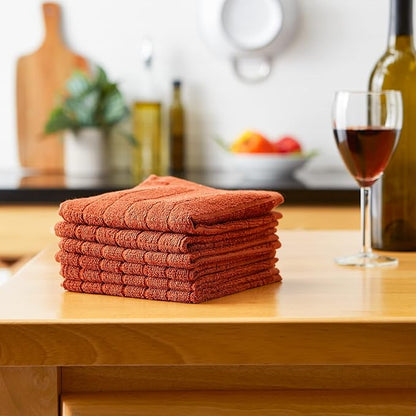 DII Basic Terry Collection Solid Windowpane Dishcloth Set, 12x12, Cinnamon, 6 Count