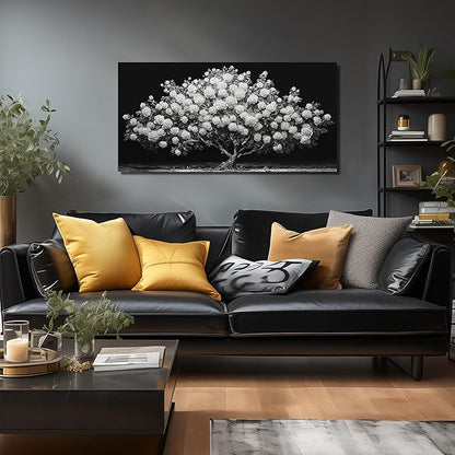 JuhaiArt White Rose Tree Wall Art Bedroom Black Wall Decor Floral Picture for Bedroom Office 20"x 40"
