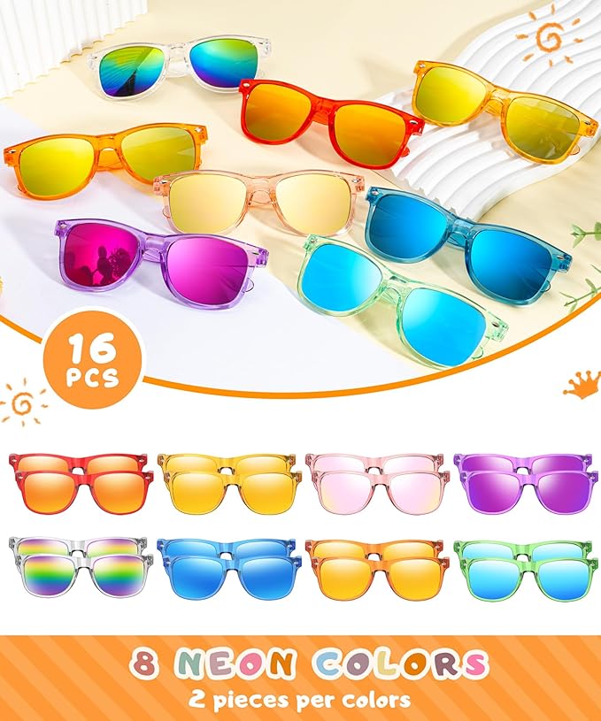 Sumsun Kids Sunglasses Bulk Party Favors, Boys Girls Sunglasses for Kids Age 3-8, UV400 Neon Glasses for Kid Pool Birthday