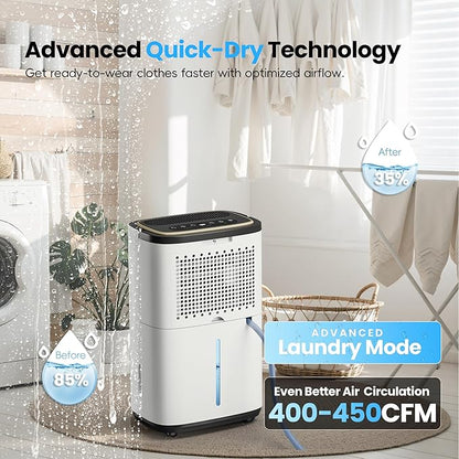 3400 Sq.Ft Dehumidifier, 34PT/24H Dehumidifiers with Drain Hose for Home, Large Compressor Dehumidifier for Basement/Laundry/Bedroom/Office, Dehu/Dry/Air Mode, Humidity Display/Timer/Child Lock