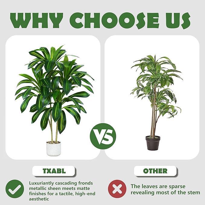 2 Pack Artificial Dracaena Plant Indoor 4FT Fake Tree Tall Floor Plants with White Planter, Artificial Yucca Tree for Home Office Living Room Bedroom Farmhouse Outdoor Topiary Tree