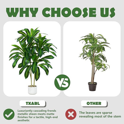 2 Pack Artificial Dracaena Plant Indoor 4FT Fake Tree Tall Floor Plants with White Planter, Artificial Yucca Tree for Home Office Living Room Bedroom Farmhouse Outdoor Topiary Tree