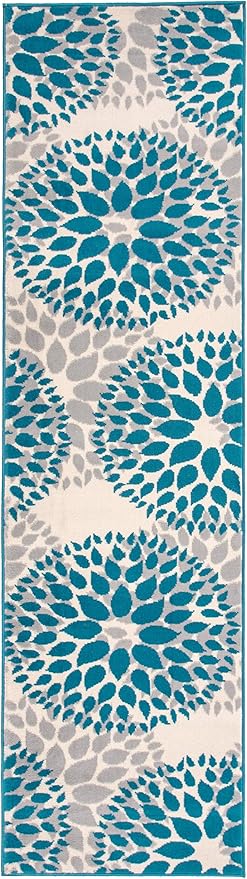 Rugshop Modern Floral Circles Design for Living Room,Bedroom,Home Office,Kitchen Non Shedding Runner Rug 2' x 10' Blue