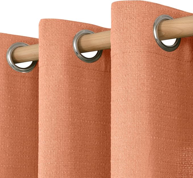 LAMIT Terracotta Linen Curtains for Bedroom, Grommet Thermal Insulated Soft Curtains Boho Light Filtering Panels for Living Room/Outdoor/French Door, 2 Panels, W60 x L84