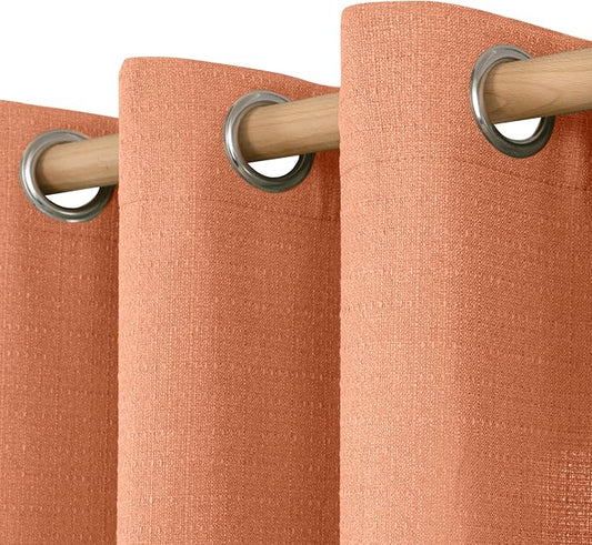 LAMIT Terracotta Linen Curtains 80 Inch Length for Living Room/Bedroom, Soft Thick Linen Textured Window Drapes Light Filtering Grommet Burlap Look Farmhouse Boho Decor, 2 Panels, 52 x 80 Inch
