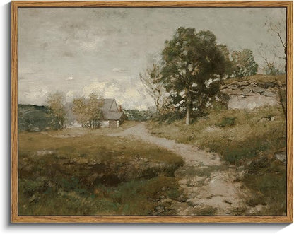InSimSea Framed Canvas Wall Art Vintage Decor, Room Decor Rural Path Landscape Paintings Prints, Farmhouse Wall Art for Living Room, Vintage Countryside Pictures for Bathroom Wall Decor, 11"x14"