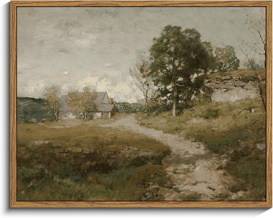 InSimSea Framed Canvas Wall Art Vintage Decor, Room Decor Rural Path Landscape Paintings Prints, Farmhouse Wall Art for Living Room, Vintage Countryside Pictures for Bathroom Wall Decor, 11"x14"