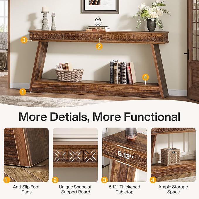 Tribesigns Farmhouse Console Table, 70.9-Inch Extra Long Entryway Table with Storage, 2-Tier Narrow Sofa Table Behind Couch, Wooden Accent Table for Living Room, Hallway, Foyer, Dark Brown