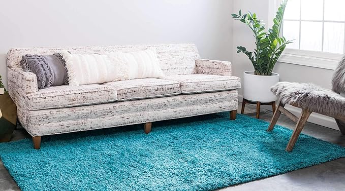 Unique Loom Solid Shag Collection Area Rug (3' 3" x 5' 3" Rectangle, Deep Aqua Blue)