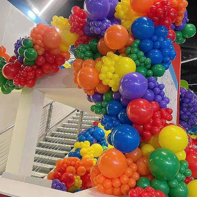 164pcs Rainbow Balloons - Arch Kit with 7 Assorted Colorful Sizes for Birthday Party, Baby Shower, Anniversary & Festival Decoration